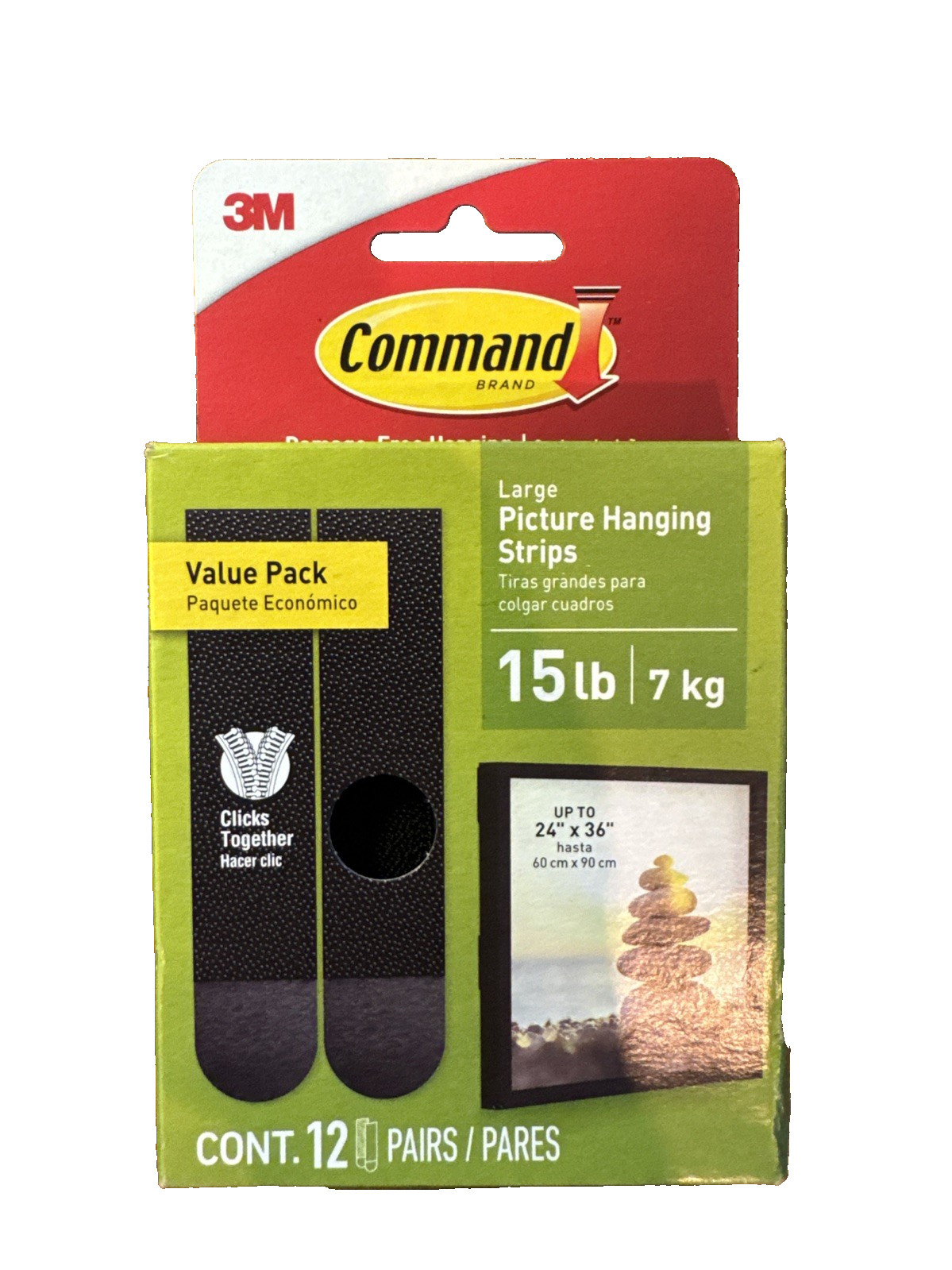 Command Large Picture Hanging Strips Black 15 lb Capacity 12 Pairs New gallery