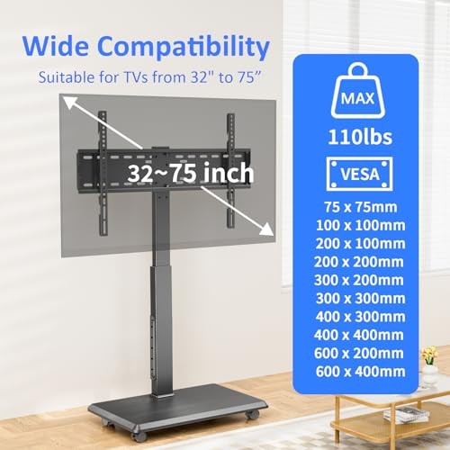 Rolling TV Stand with Power Outlet, Mobile TV Stand for 32-75 Inch TVs GM-A01 gallery