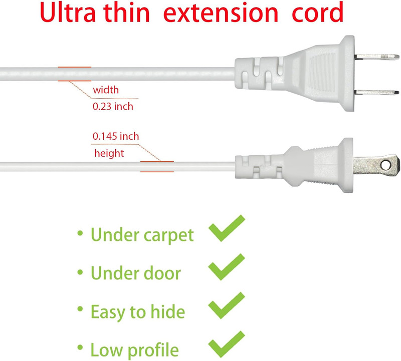 15FT Black Thin Extension Cord 2 Prong Extension Cord for Indoor Use Outdoor Use gallery