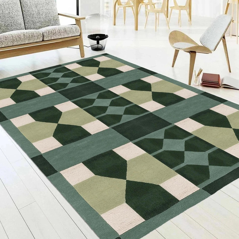 Green Wool Area Rug: Handmade Tufted Contemporary Carpet gallery