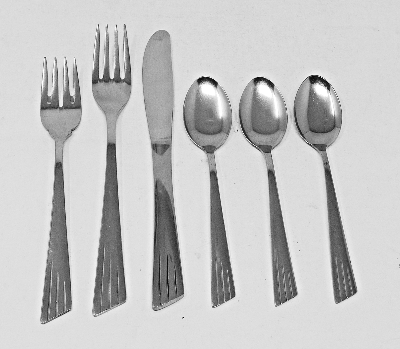 ASTRID Sweden MCM Stainless Teaspoons Forks Knife Slant 3-Lines Handle by Husaby gallery
