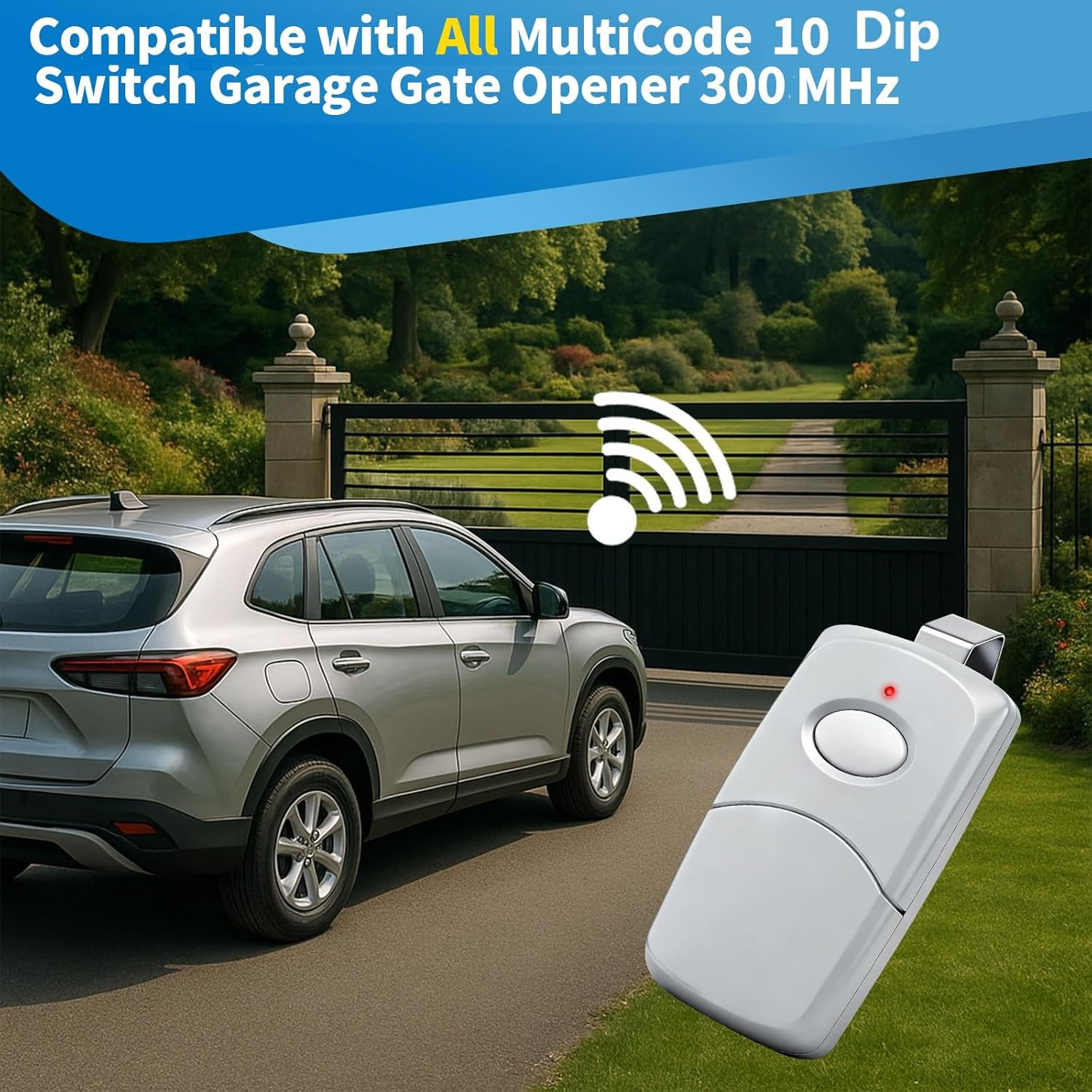 2 for 10 Dip Switch Multicode Gate Opener Remote 300Mhz,Compatible with 10 Digit gallery