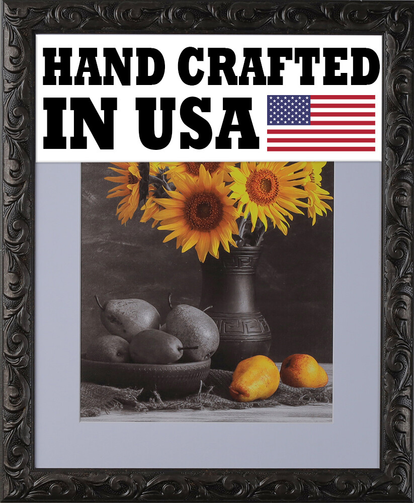 Custom Matted Picture Poster Frame & Mat 1-5/8" Black Ornate 4317 16x20 24x36 gallery