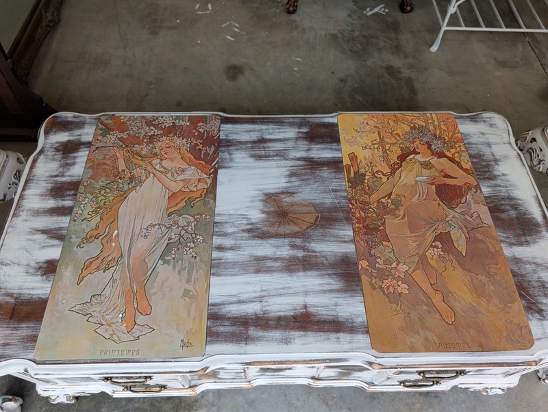 Shabby Chic Walnut End Tables (Pair) & Coffee Table "The Four Seasons" by Mucha gallery