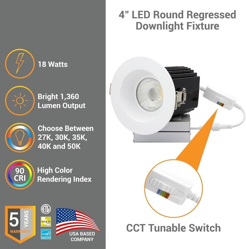 4Pack 4" LED Downlight Recessed Lighting, 5CCT, 18W, Dimmable Deep Anti Glare gallery