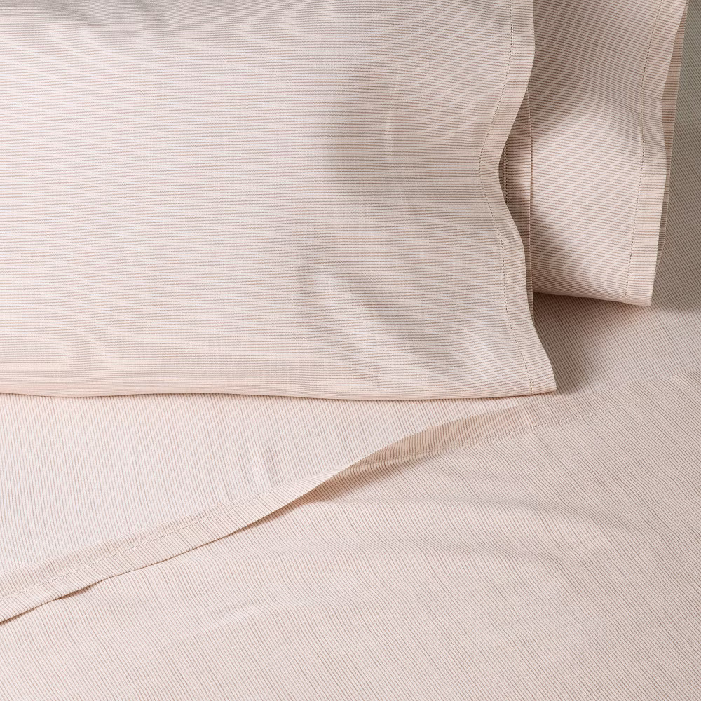 4pc King Micro Stripe Sheet Set Rust - Hearth & Hand with gallery