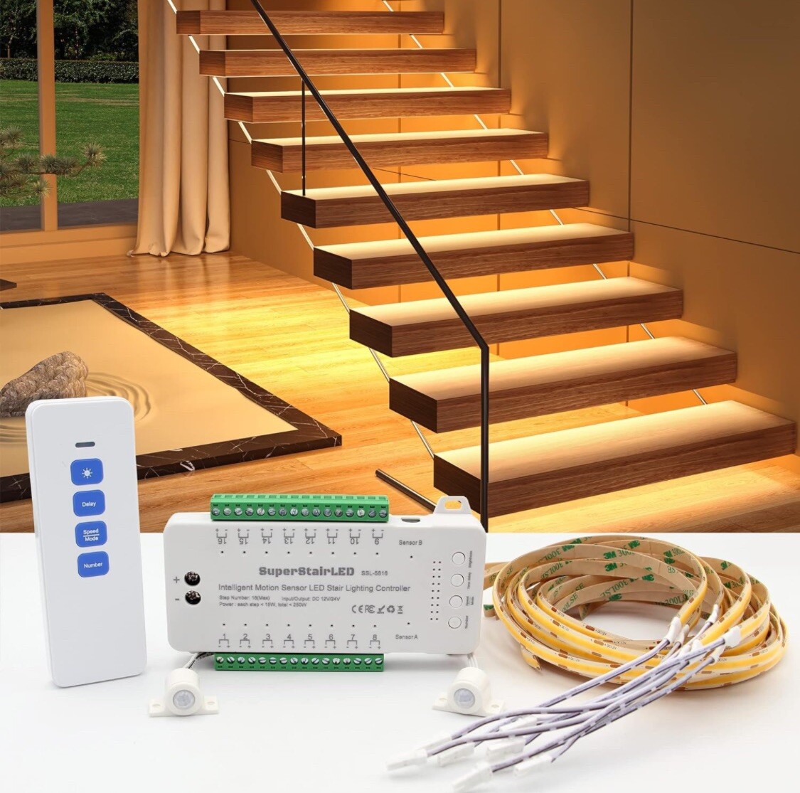 Intelligent Motion Sensor LED Stair Lighting Complete Set SSL-5616, 40 Inches gallery