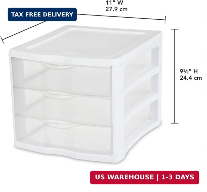 Sterilite 4-Pack 3 Drawer Unit, Stackable Plastic Organizer with Drawers, White gallery