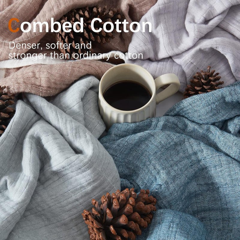SE SOFTEXLY Cotton Muslin Throw Blanket for Adults,Breathable 4-Layer Yarn Dyed gallery