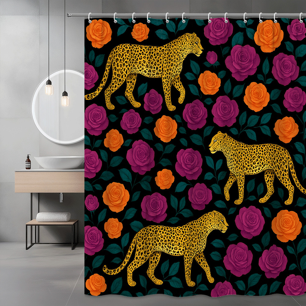 Colorful Leopard Floral Shower Curtain - Elegant Home Décor gallery