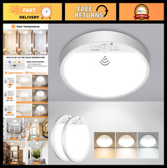 2-Pack Motion Sensor Ceiling Light 15W 1500LM, 3000K/4000K/6500K, Flush Mount fo