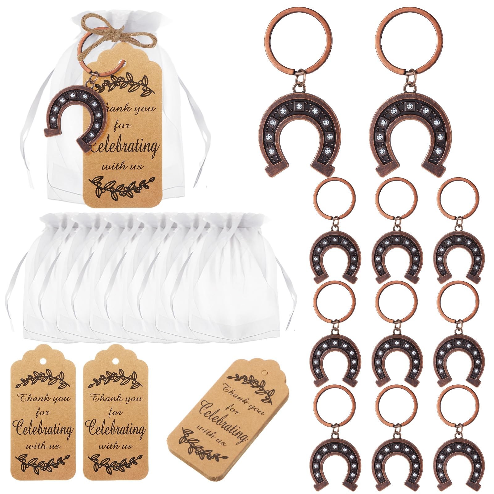 20 Set Lucky Horseshoe Keychain Party Favor Bulk Western Cowboy Keyring Charm... gallery
