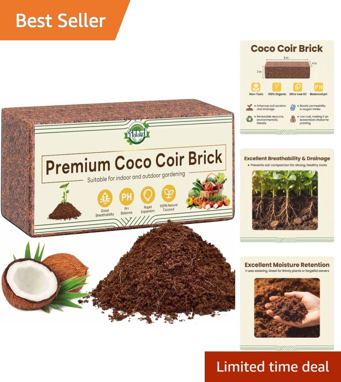 1.4 lb Organic Coco Coir Brick: High Expansion Substrate for Healthy Plants gallery
