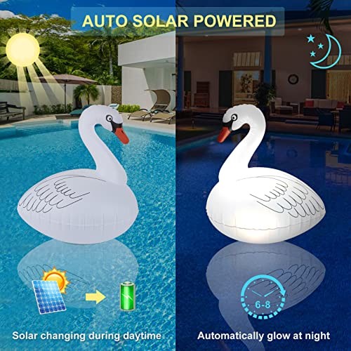 Floating Pool LightsPK, Waterproof Inflatable Swan Solar Pool Lights, Glow 2 gallery