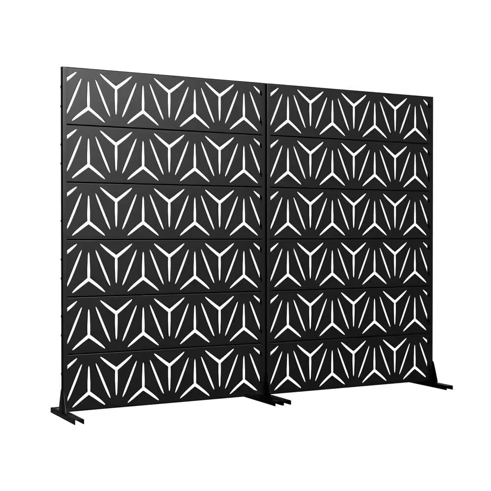 2-Piece 47 In. X 72 In. Black Textured Metal Garden Screens Outdoor Privacy Scre gallery