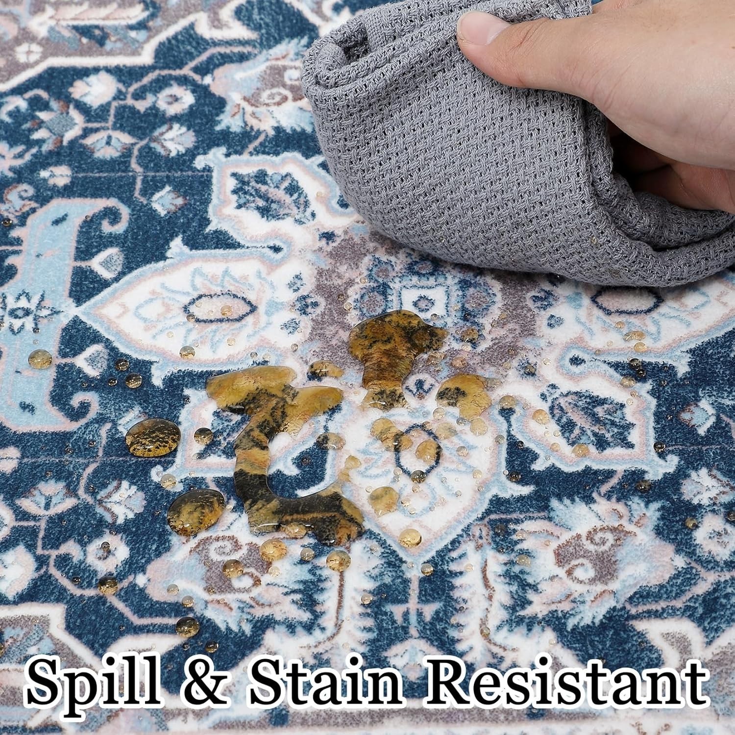 IMINROME Area Rug 2x3 Washable Small Blue Vintage Foldable Floral Low Pile gallery