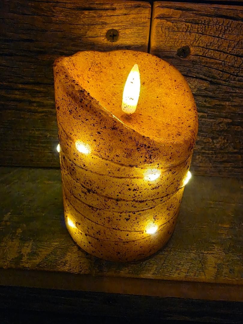 Rustic Primitive Textured Burnt Ivory Timer Pillar Candle Light 4" ~ Home Decor gallery