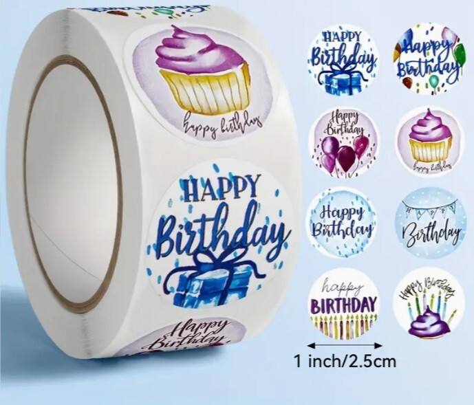 🎂 Happy Birthday Stickers 2.5cm | Cupcake Gift Labels Party Favors Packaging!🎁 gallery
