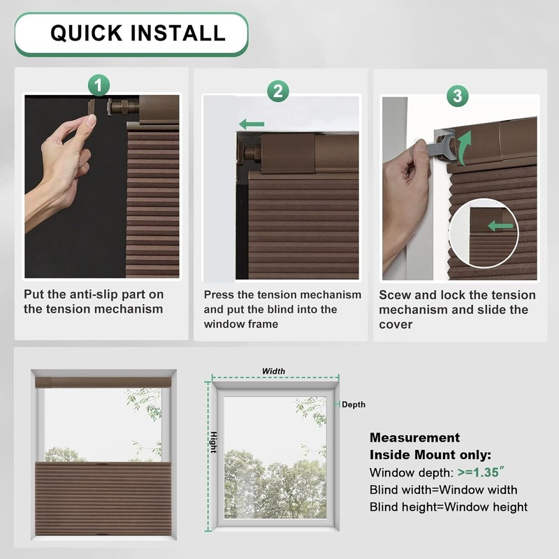 No Drill Top Down Light Filtering Brown Cellular Shade Cordless Honeycomb Blinds gallery