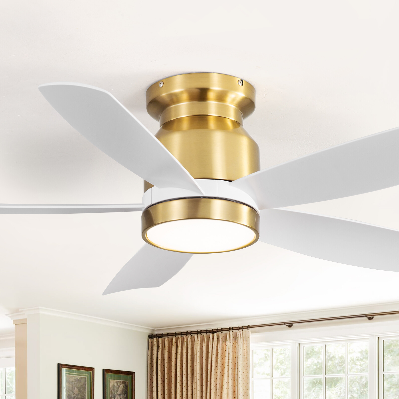 42in Gold White Ceiling Fan with LED & Reversible Blades 6 Speed/Quiet DC Motor gallery