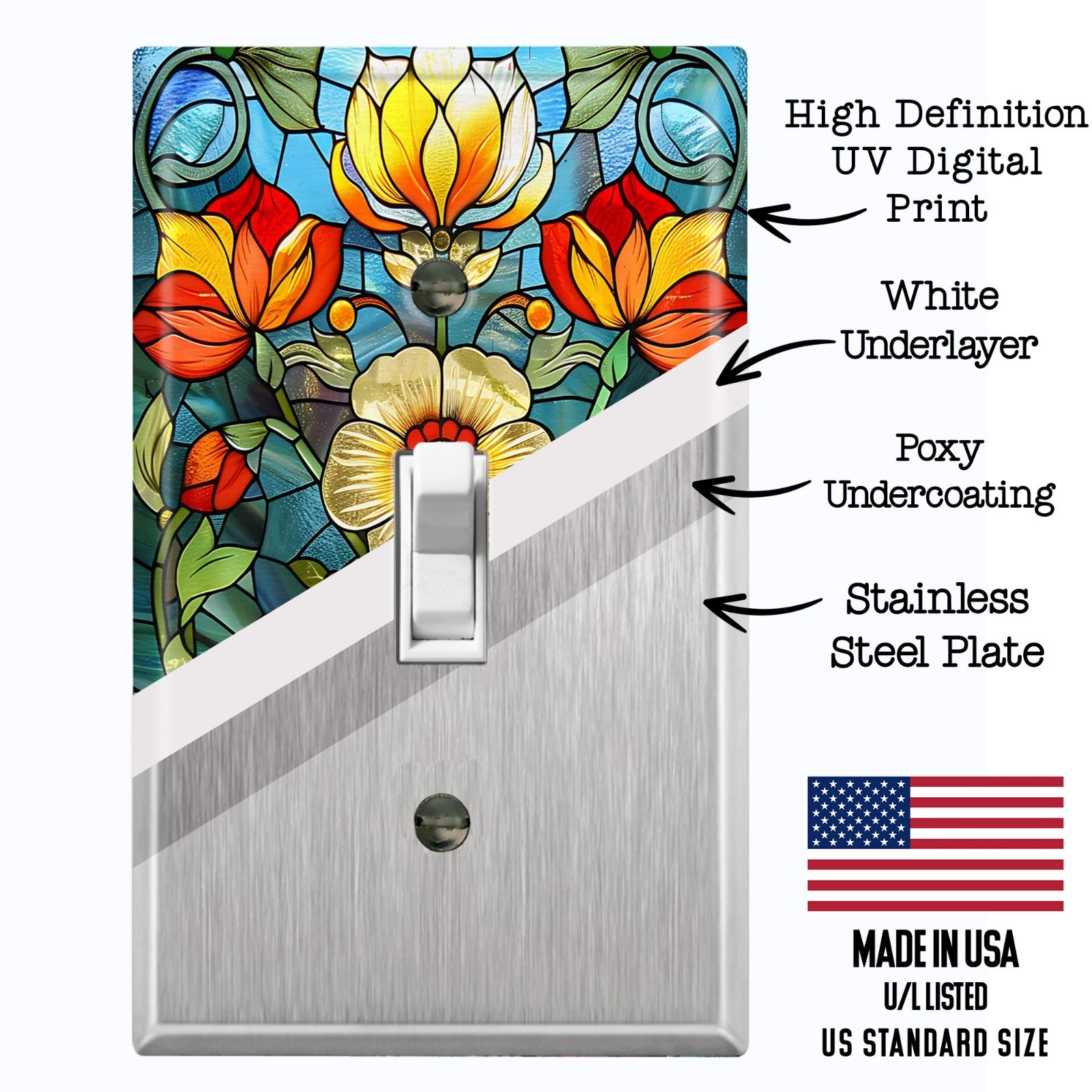 Metal Light Switch Outlet Cover Wall Plate Floral Stained Glass PRINT FWR127 gallery