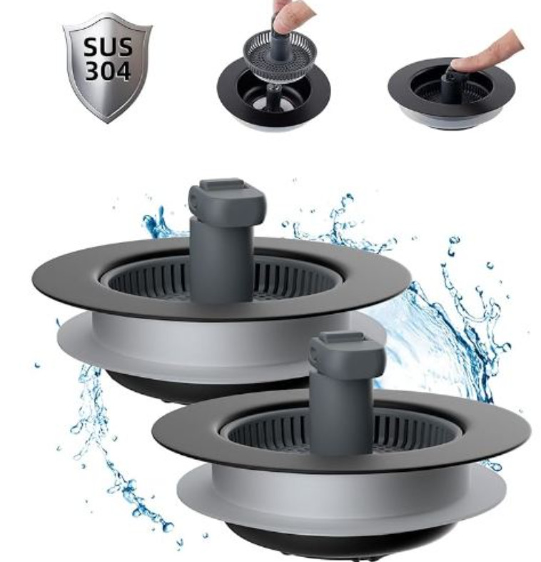 Hibbent Upgraded 3 in 1 Kitchen Sink Drain Strainer and Stopper Combo, TWO PACK gallery