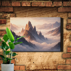 Mountain Cloudscape Wall Art Sharp Layered Peaks Warm Golden Light