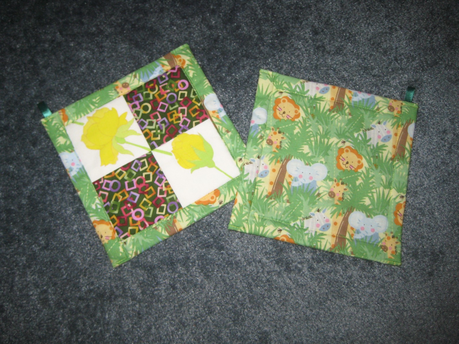 Yellow Roses w/Jungle backing Handmade Kitchen Potholder Set of 2 gallery