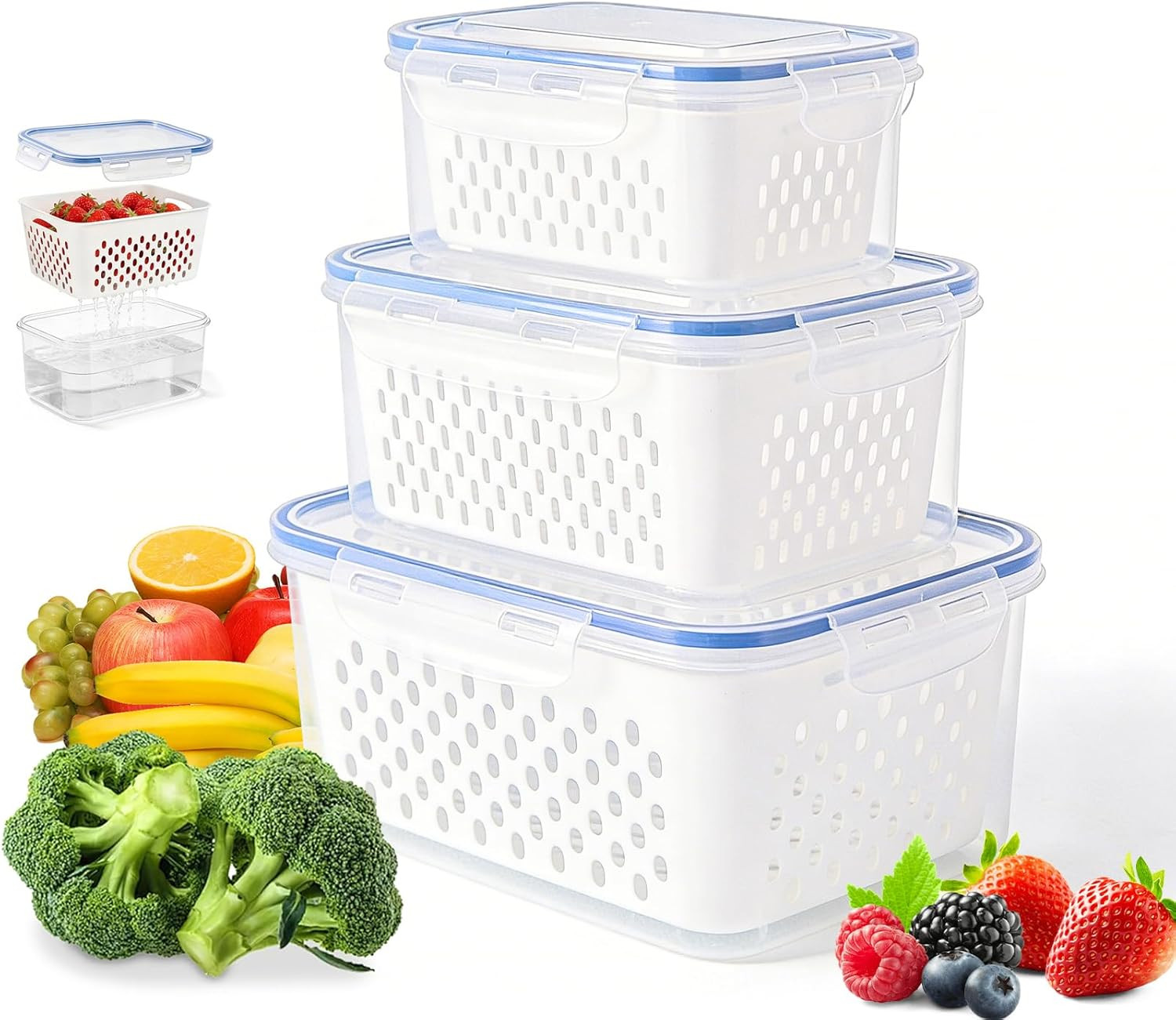 Fruit Storage Containers for Fridge, 4 in 1 Food Storage Container, Produce Stor gallery