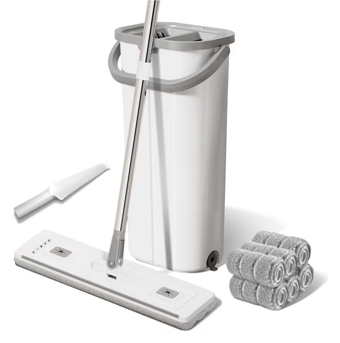 Mop and Bucket with Wringer Set, White Flat Squeeze Mop Bucket Set gallery