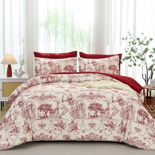 Comforter Set Queen 7 Piece Bed in a Bag Toile de Jouy Queen(90"x 90") Red gallery
