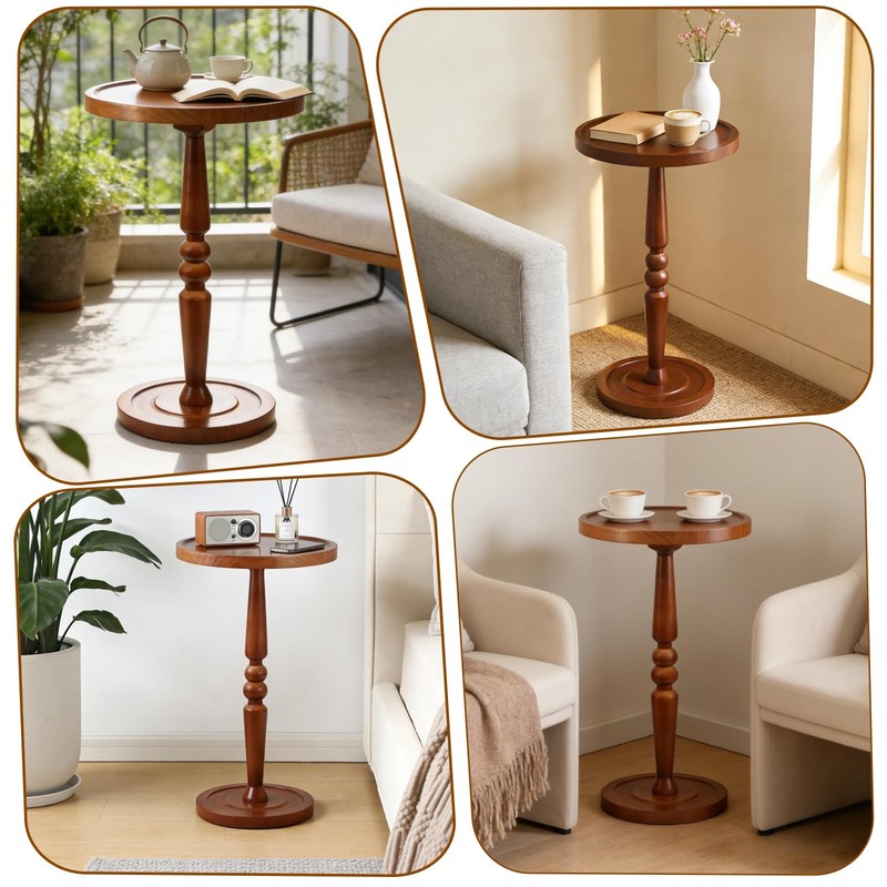 Small Side Table for Spaces, Rustic Circle End Small, Warm Brown gallery