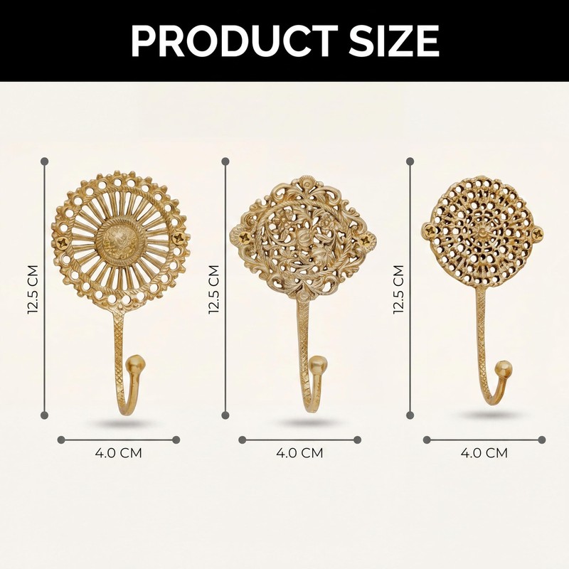 IndianShelf Solid Brass Boho Decorative Wall Hooks - Holds Up to 33 lbs - Vin... gallery