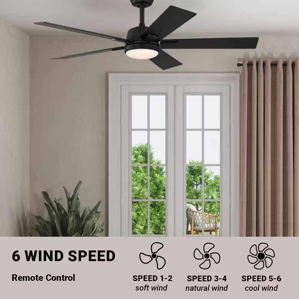 Verano 52 In. Matte Black Downrod Standard Ceiling Fan with 5-Blades, White A... gallery