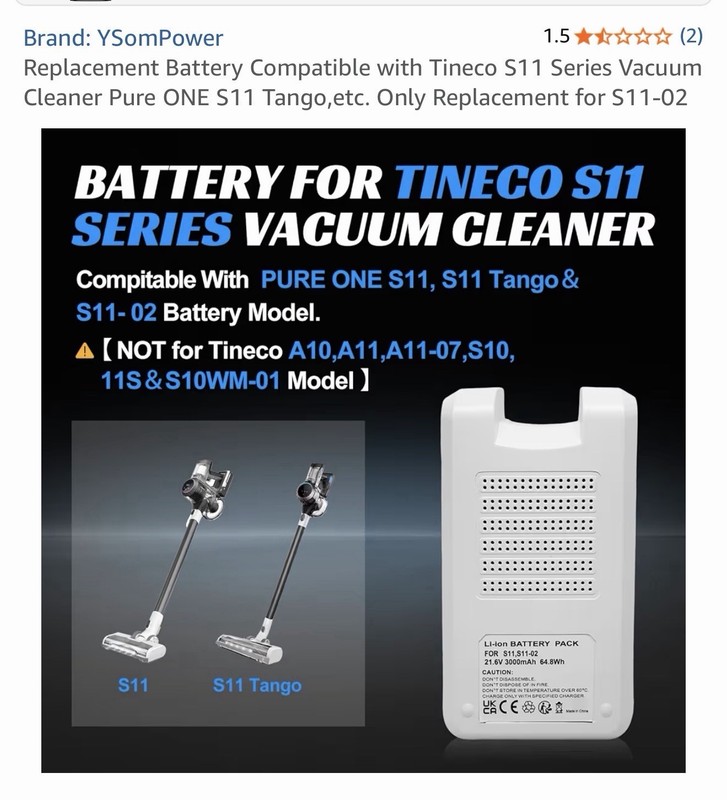 Replacement Battery Compatible with Tineco S11 Series Vacuum Cleaner Pure gallery