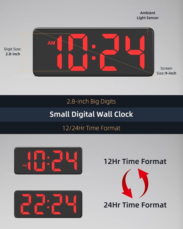 LED Digital Wall Clock with Large Display & Big Digits w/ Auto-Dimming Feature gallery