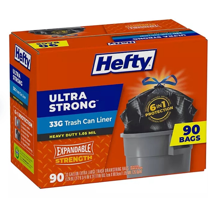 Hefty Ultra Strong Drawstring Trash Bags, Unscented 33 gal., 90 ct. gallery