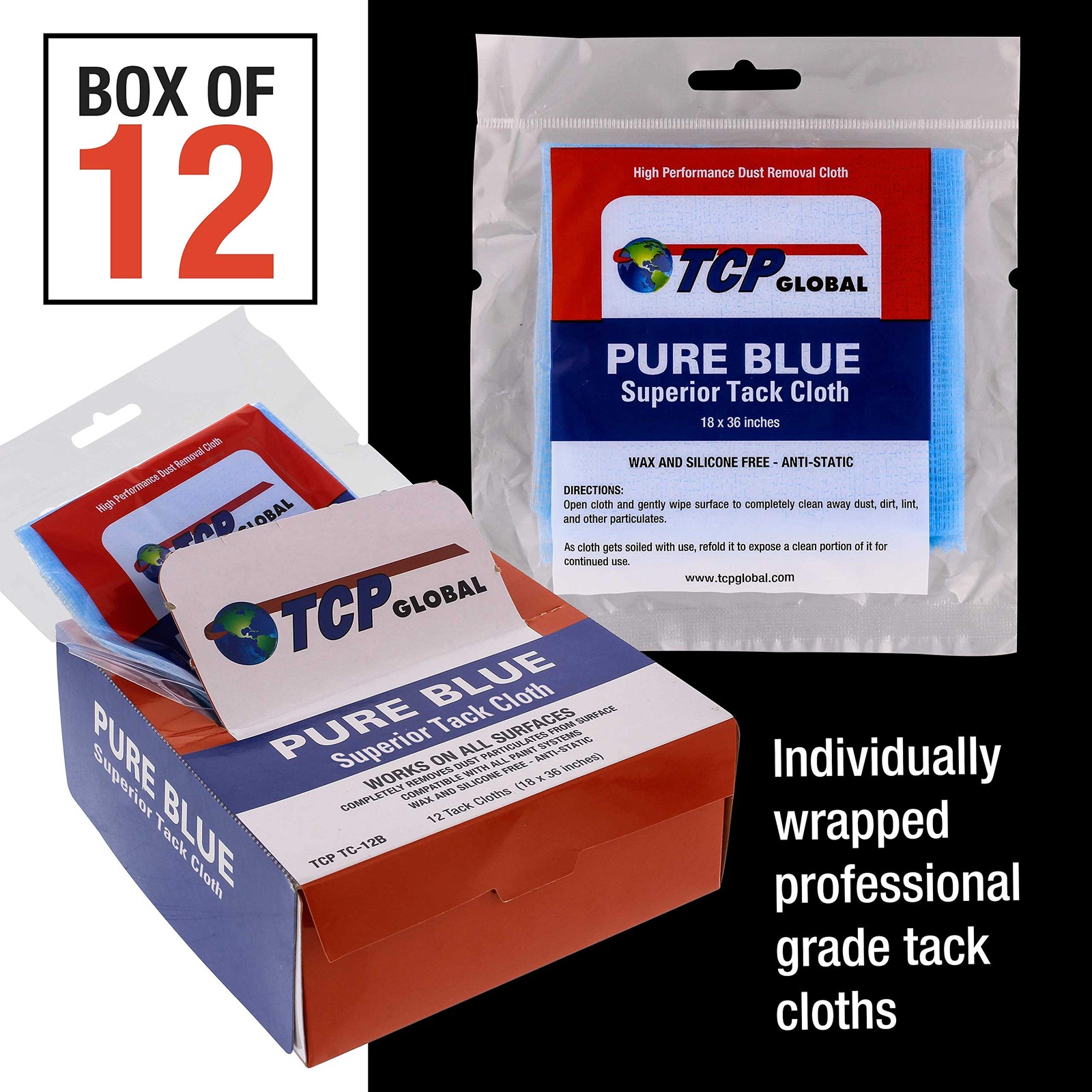 TCP Global Pure Blue Superior Tack Cloth, 12-Pack, 1 Count (Pack of 12), gallery