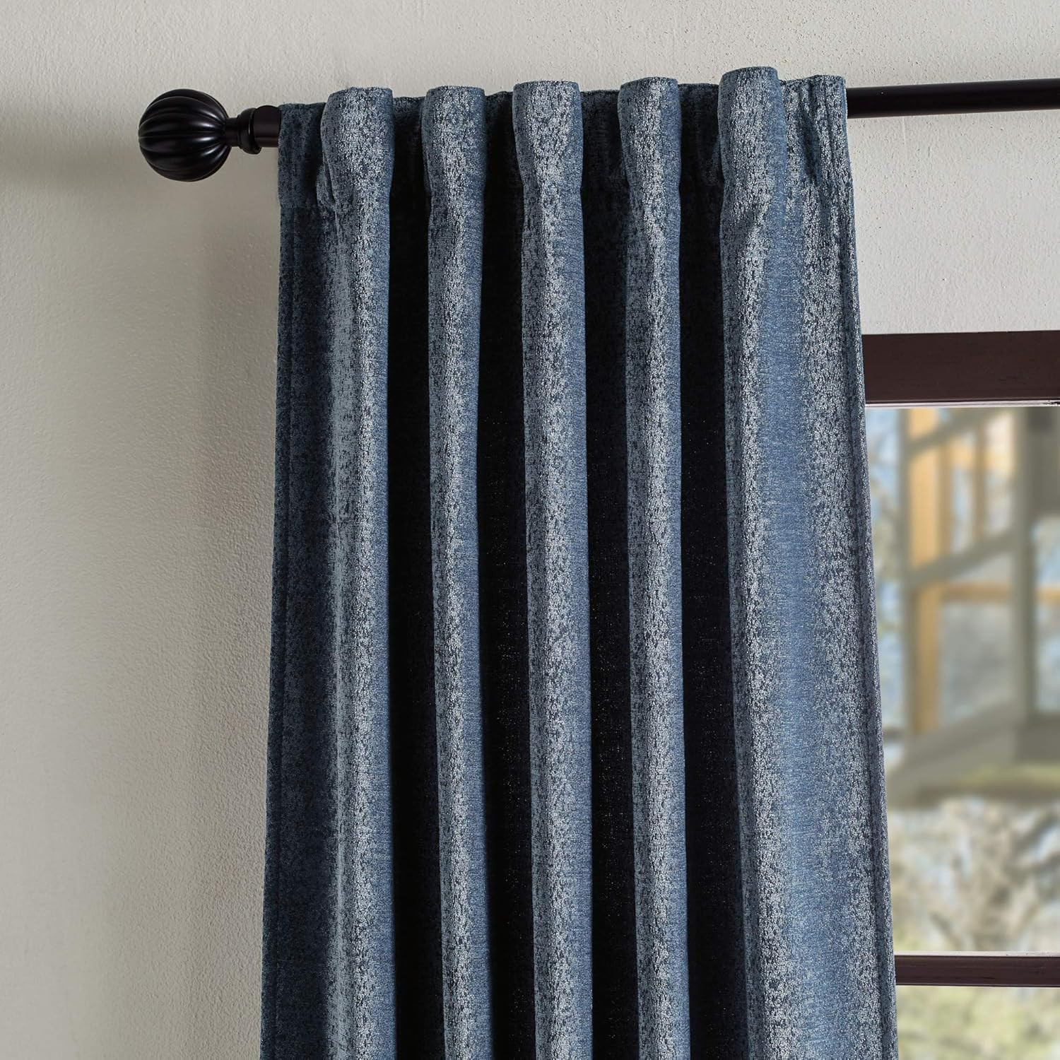 Navy Naples Chenille Back Tab Window Curtain Panel Pair, 84" Long gallery