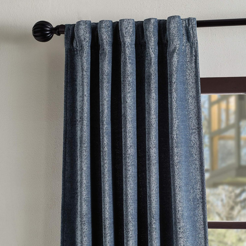 Navy Naples Chenille Back Tab Window Curtain Panel Pair, 84" Long gallery