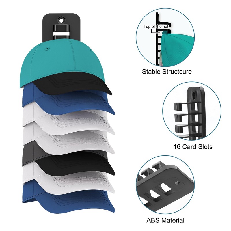 2PCS Wall-Mounted Baseball Cap Organizer Rack 16-Hat Holder with Strong Adhesive gallery