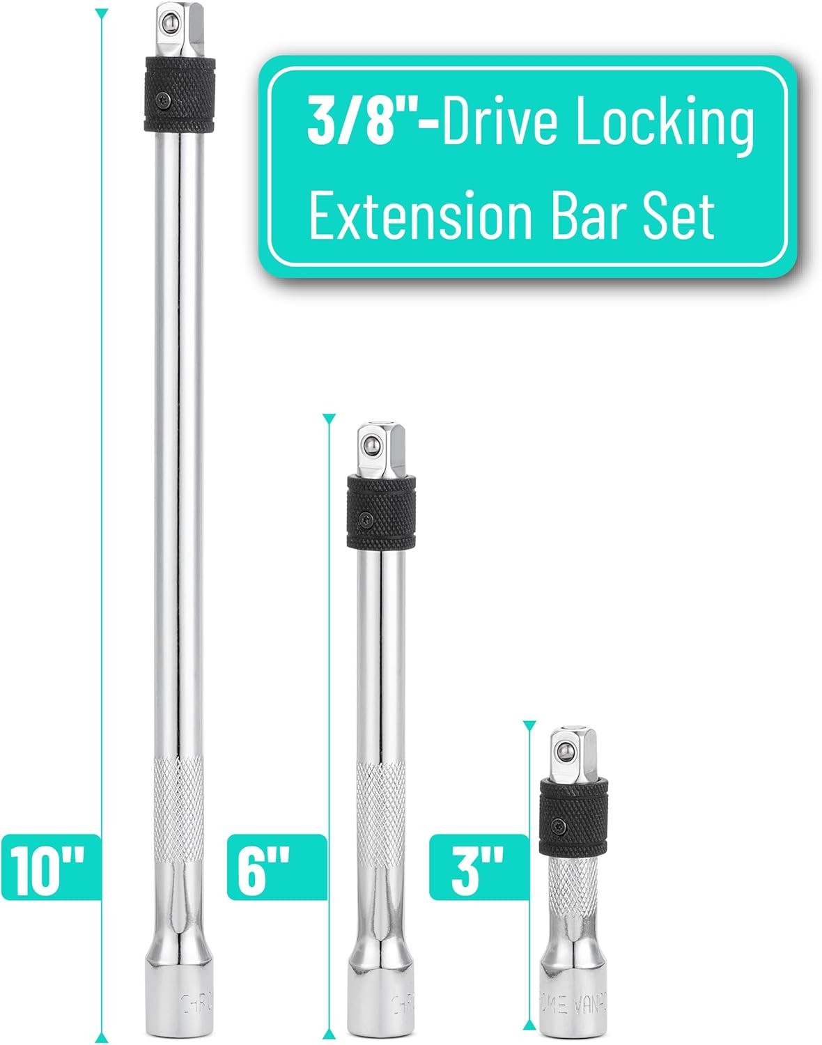 3 Pcs Locking Extension Bar 3/8" Drive, 3, 6, 10, Silver, Locking Extension Set gallery