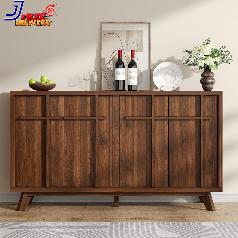 Modern Walnut Sideboard Buffet Cabinet with Adjustable Shelves & Storage NEW gallery