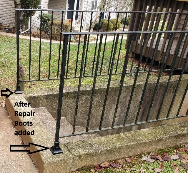 ANVIL No Welding Broken Iron Step Railing 3/4" Post Repair Base 4" H. Black PP gallery