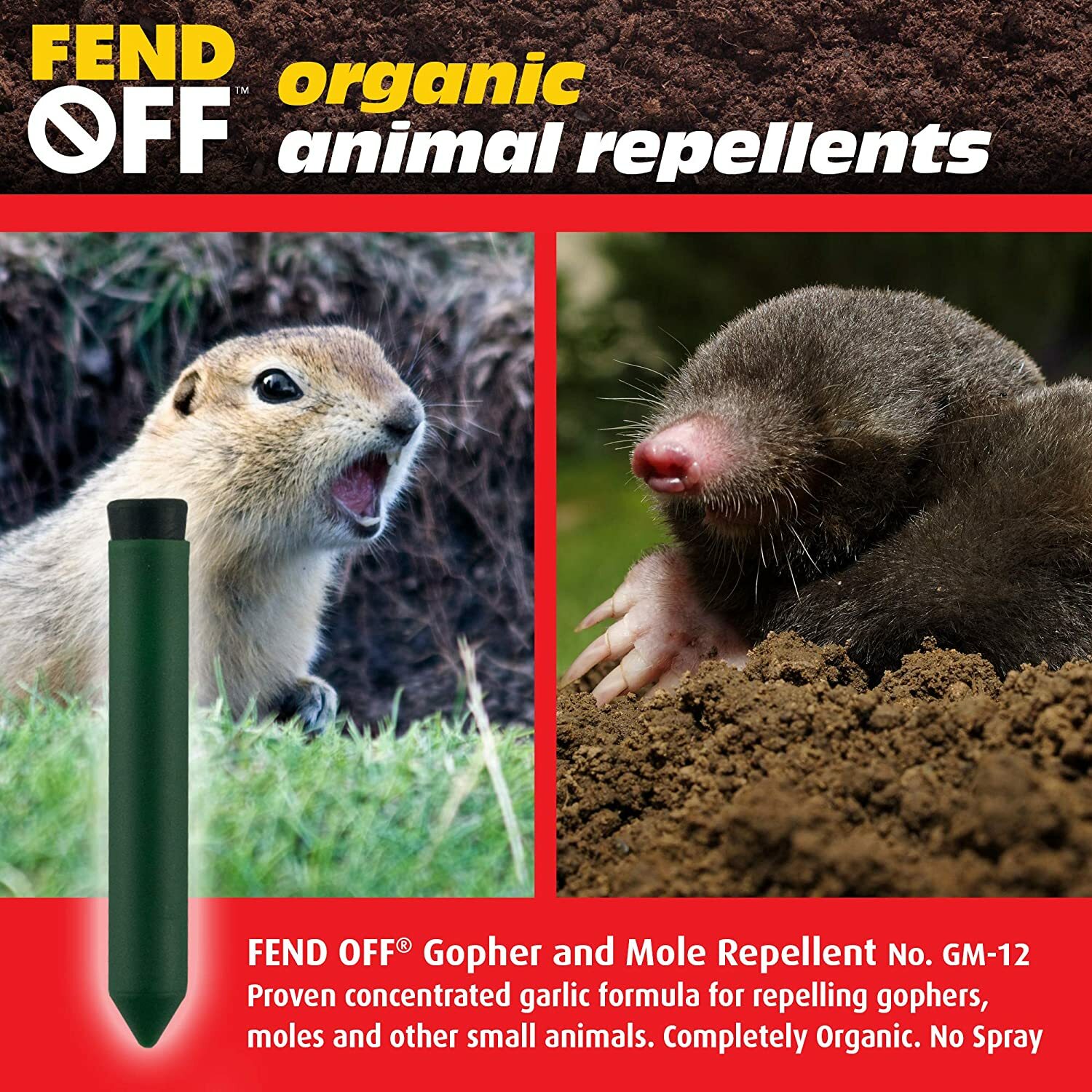 FEND OFF Mole Gopher Repellent Garlic Tube 12pk Humane Garden Plant Pest Control gallery