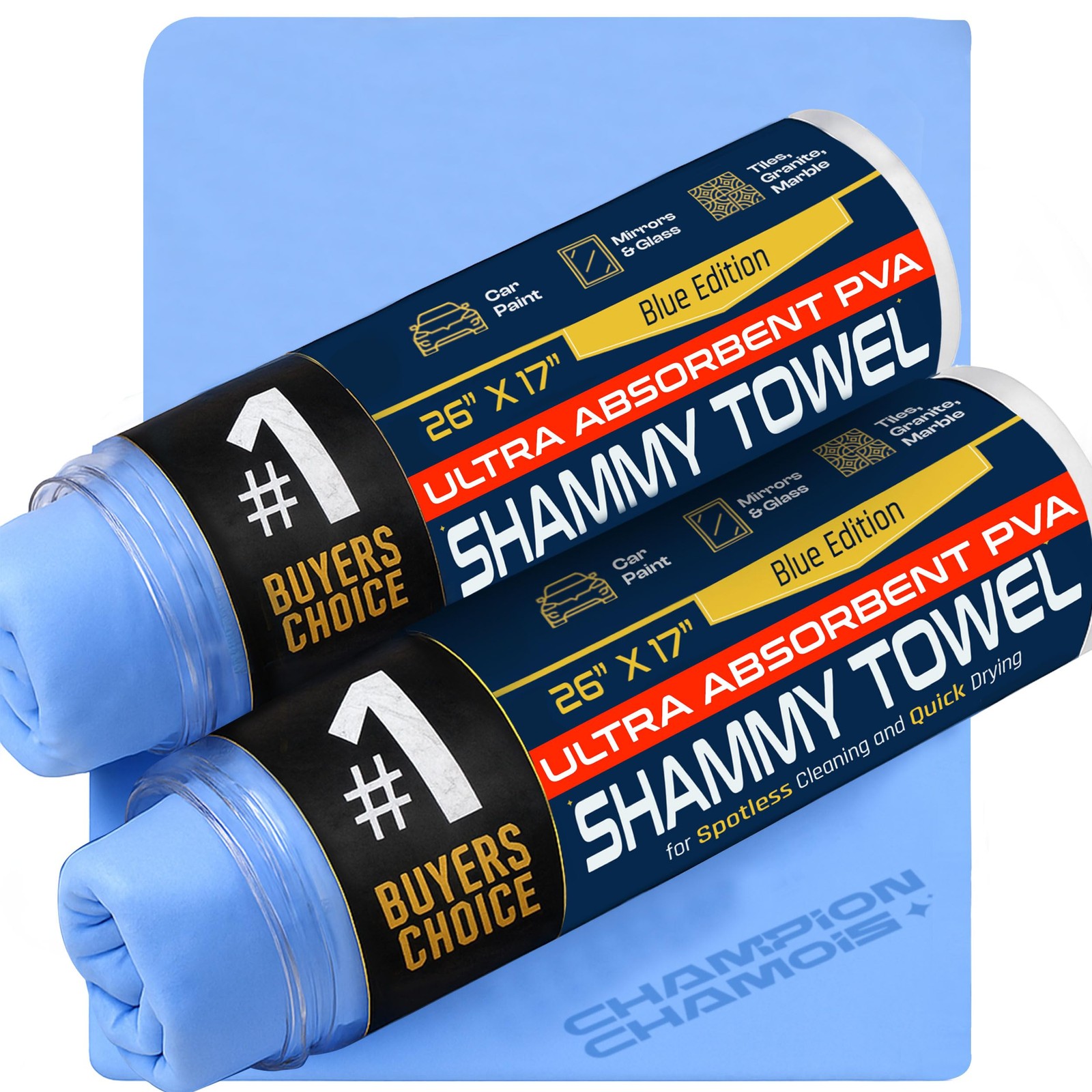 Premium Large Shammy Towel For Car 2 Pack 26x17 Inch Blue Absorbent Chamois gallery