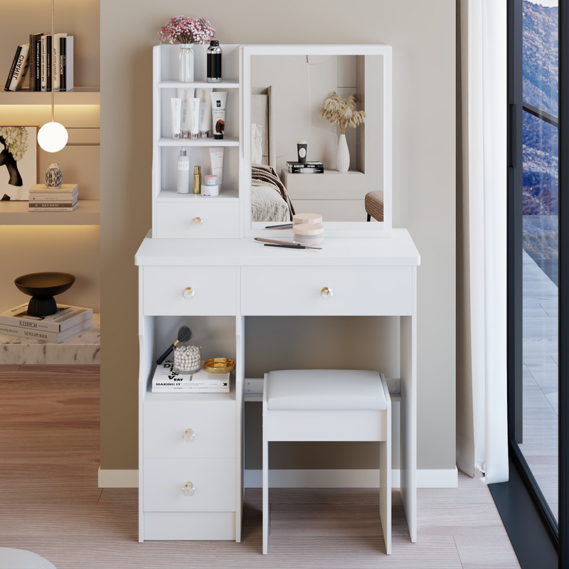 29.2" Small Space Left Drawer Desktop Vanity Table + Cushioned Stool gallery