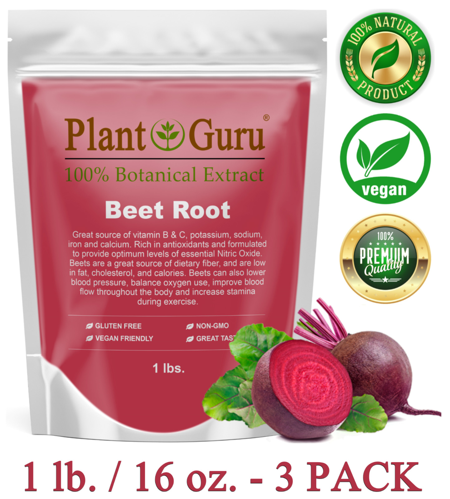 Beet Root Powder 3lb (x3 - 1lb) Beta vulgaris Nitric Oxide Super Food Juice Bulk gallery