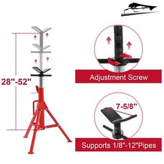 V-Head Pipe Stand Folding Tripod Jack 28″-52″ Height 12″ Pipe 2500LB Steel Red
