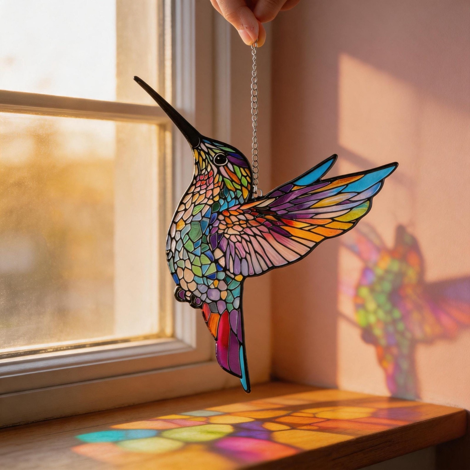 Hummingbird Acrylic Suncatcher, Colorful Window Hanging, Rainbow Light Decor gallery